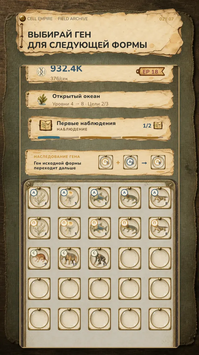 Выбор наследуемого гена в Cell Empire.